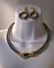 True Vintage Dl Auld Silver Mesh Snake Choker Collar Necklace Earrings Set Nos