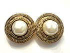 Chanel Vintage Earrings Byzantine Gold Tone W  Intact Faux Pearls 1990s Cc Logo