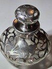 Antique Art Nouveau Silver Overlay Perfume Bottle Decanter   Stopper Victorian 