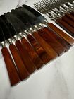 711 Grams Antique Bakelitecatalin Forks And Knifes 18 Pieces Marbled 