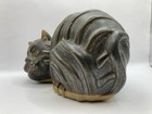 Tremar Uk Solid Stoneware Striped Cat Bank Figurine Dark Glaze  vtg Mcm  Marked