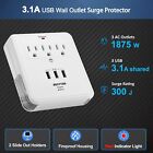 Bestten Wall Mount Surge Protector With 3 1a Triple Usb Charging Ports  3 Ac Out