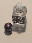 Mini Perfume Bottle W Decorative Silver Overlay On Glass-purple Stone Cap  1364