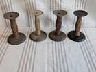 Lot Of 4 Antique Wooden Textile Spools Bobbins W Metal Ends Industrial Primitive