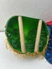 Vintage Asian Chinese Dragon Lion Dance Mask Green Cloth Costume Folk Art