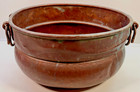 Antique Hand Hammered Copper Cauldron Kettle Pot Wrought Iron Handles Primitive