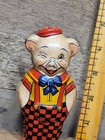 Vintage 1940s J  Chein   Co  Tin Litho Windup Fair Prized Pig Piggy Walker Works