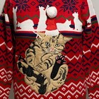 Ugly Christmas Sweater Cat Kitten Grooming Licking Sitting Snowflake Men Women L