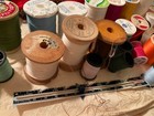 Vintage Spools Of Thread Various Colors Sizes Brands Needles Pins Trims Misc Lot