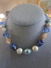 Vintage Japan Choker Necklace Blue  Pale Green  And  Cream-colored Beads Unique 