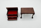 Vintage Signed Dollhouse Miniature 1 12 Side Table And Box With Lined Drawers