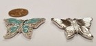 1 Retro Aqua Enamel Butterfly Silver 38mm Unset Rhinestone Setting Finding E218