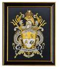 Custom Family Crest Embroidery  Featuring  Hand-stitched Coat Of Arms