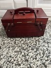 Vintage Singer Sewing Box Accordion Fold Out Wooden Sewing Carry Caddy Organizer
