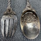 Antique German Hanau 800 Fine Silver Ornate Figural Fork   Spoon Set 10  Pair