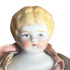 Antique China Head Doll 7 5    Porcelain Bisque Green Pink Dress Blonde Shoes