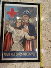1942 Red Cross Poster Flagg Uncle Sam Wwii Original W  Nurse Hat   Frame Rare