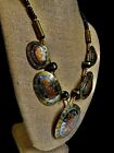 Vintage Brutalist Mixed Metal Brass Copper Silver Wood Statement Necklace