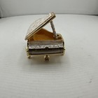 Vintage White   Gold Tone Grand Piano Trinket Box 3x2 Inch Keyboard Opens