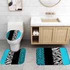 4pcs Leopard Print Shower Curtain Set With Rug  Lid Cover And Bath Mat  Teal    