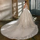 Ball Gown Wedding Dress Lace Applique Beaded Long Sleeve Sparkling Bridal Gown