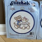 Vtg 80   s Stitchables 2 Cross Stitch Kits Old Fashioned Teddy Bears Needlework
