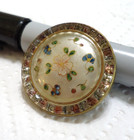 Antique Metal Flower Design Under Glass Button Dug 1 1 8  Rhinestone Border