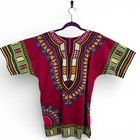 Vipada Handmade Traditional African Dashikis Shirt Red Tribal Print Small New