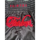 Fairtex Kids Muay Thai Shorts Black Red Satin Kickboxing Trunks 6-8 Years