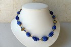 Neiger Czech 1920s Lapis Blue Glass Choker Necklace Grapes And Ornate Bead Caps