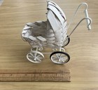 Vintage Dollhouse Miniature White Wicker Pram Baby Stroller Taiwan