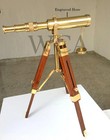 Nautical Brass Telescope Spyglass With Wooden Tripod Handmade Marine Scope Gift