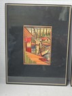 Vintage Mexican Popotillo Straw Art Framed Pair 8x10 Mosaic Folk Art Village Can
