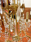 Vintage Antique Ornate Brass And Crystal Chandelier Central Prism 6 Arm Gold