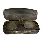 Antique Gold Tone Frame Ben Franklin Style Eyeglass Steel Case Cable Oval