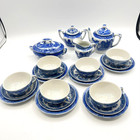 Antique Blue Willow Child Tea Set Porcelain 25 Piece Japan All Matching Original