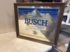 1980   s Busch Beer Wood Framed Mirrored Wall Advertsment Sign 24   x20 5    Man Cave