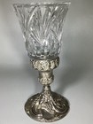 Vtg Silver Plate Godinger Pedestal Candle Holder Grapes Crystal Glass Shade Fans