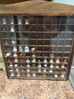 Wooden Thimble Display Case Shadow Box  Glass Front Compartment With 57 Thimbles