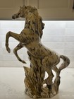 Large Glazed Ceramic Porcelain Horse Figurine Rearing Horses