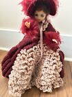 Vintage Doll With Large Hand Crocheted 3-layer Dress Red Handmade Pre Owned