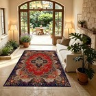 Vintage Red  Floral Velvet Area Rug For Living Room 6x10 6x8 5x7 4x6 3x5