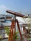 Antique Style Brass Binocular With Wooden Tripod     Maritime Home Decor