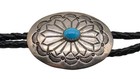Vintage Sterling Silver   Turquoise   Woven Leather Navajo Bolo Tie