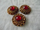 Antique Victorian Faceted Red Crystal Layered Metal Buttons Set Of 3