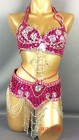 Belly Dance Costume Bra Top Belt Hip Scarf Satin Skirt Bollywood Carnival Set