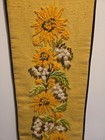 Vintage 60s Handmade Crewel Embroidery Wall Art Flowers 43 x10 1 2  Velvet Back