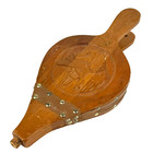 Vintage Wood   Leather Fireplace Bellows Hand Carved Hunting Dog Duck Cabin Deco