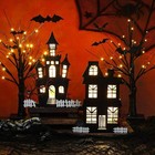 Halloween Wooden Haunted House Set W  Lights   Black Birch Trees Decoration New