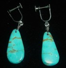 Lovely Vintage Sterling Silver   Turquoise Slab Earrings 